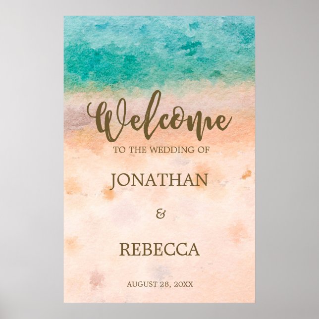 beach tropical modern wedding welcome sign poster (Front)