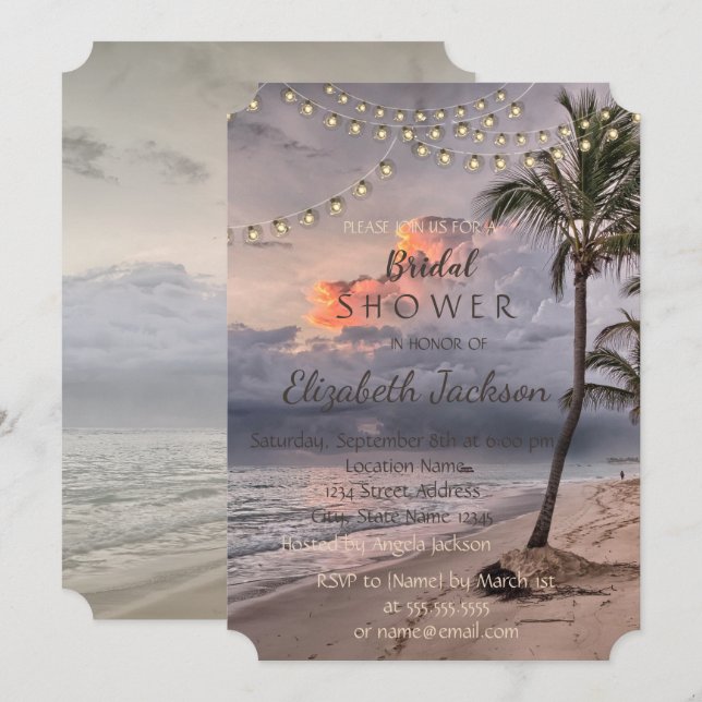 Beach Tropical,Palm Bridal Shower Invitation (Front/Back)