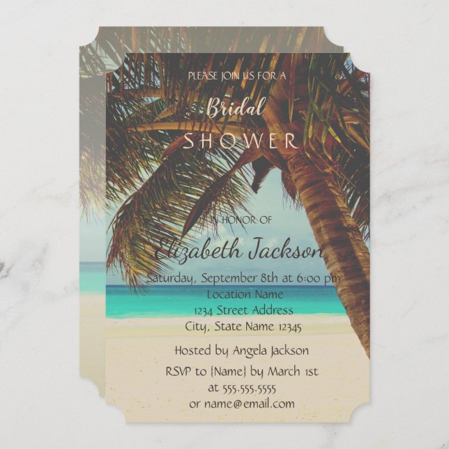 Beach Tropical,Palm Bridal Shower Invitation (Front/Back)