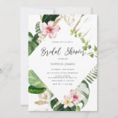 Beach tropical palm leaves frame bridal shower invitation (Front)