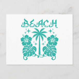 Beach Tropical Palm Tree Hibiscus Monstera Leaves Postcard