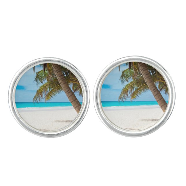 Beach tropical palm tree ocean paradise photo cufflinks (Front)