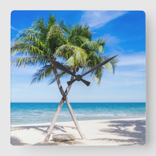 Beach tropical palm tree summer paradise photo square wall clock