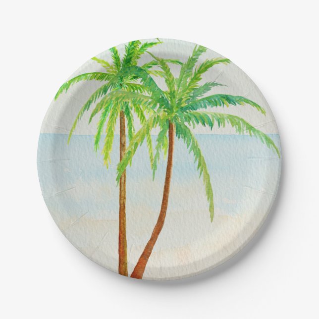 Beach Tropical Palm Trees Paper Plates (Front)
