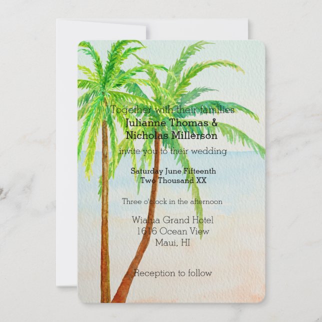Beach Tropical Palm Trees Wedding Invitation (Front)