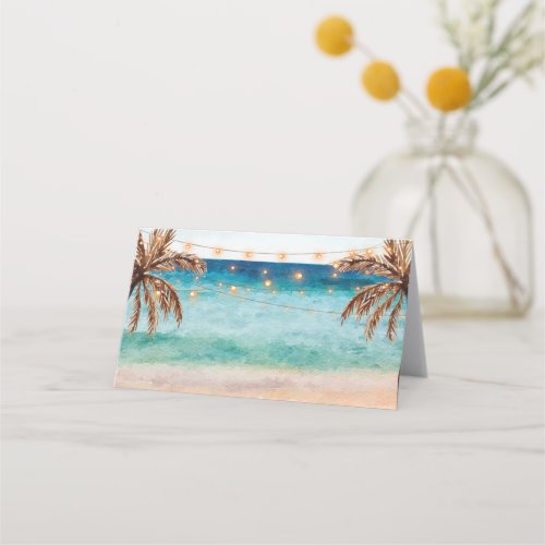 beach tropical palm trees wedding party place card