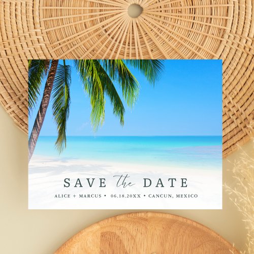 Beach Tropical Palm Wedding Budget Save the Date Announcement Postcard