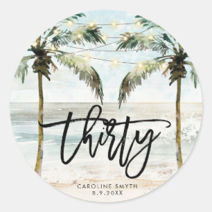 beach tropical palms 30th birthday sticker