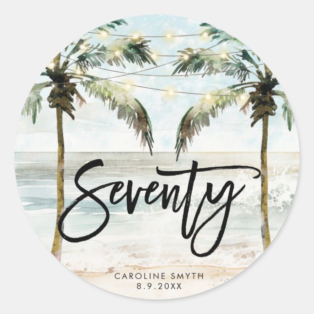 beach tropical palms 70th birthday sticker (Front)