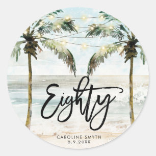 beach tropical palms 80th birthday sticker
