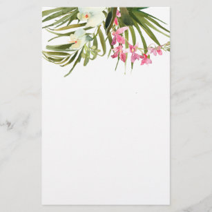 Beach Tropical Palms Pink Orchids Floral Bridal Stationery