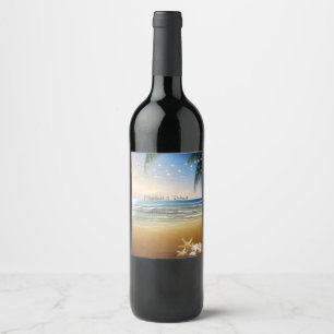 Beach Tropical,Palms, Sunset, Lights Wine Label