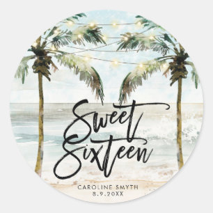 beach tropical palms sweet 16 birthday sticker