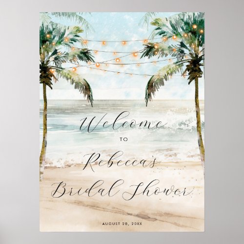 beach tropical palms wedding welcome sign poster