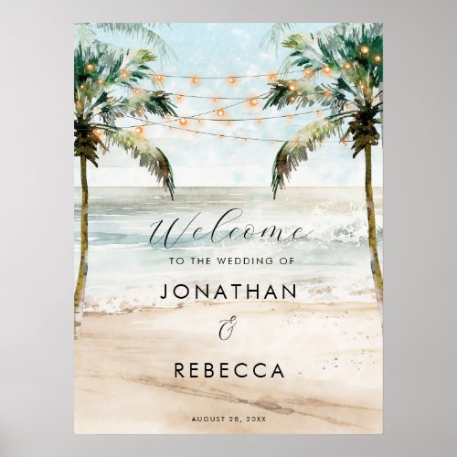 beach tropical palms wedding welcome sign poster