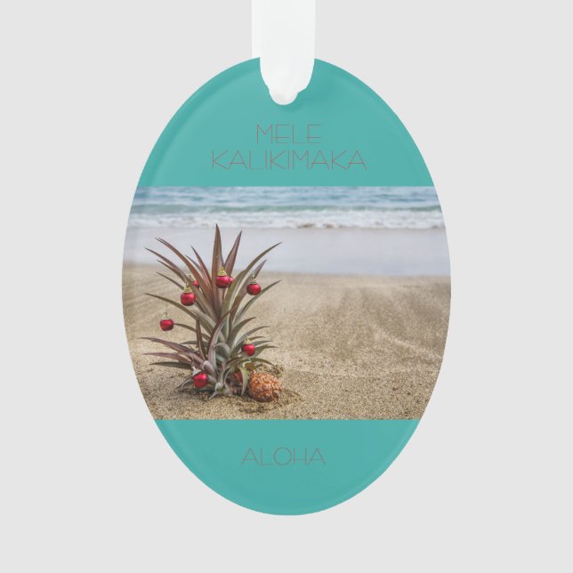 Beach Tropical Pineapple Christmas Ornament (Front)