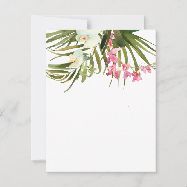 Beach Tropical Pink White Floral Orchids Blank Note Card (Front)