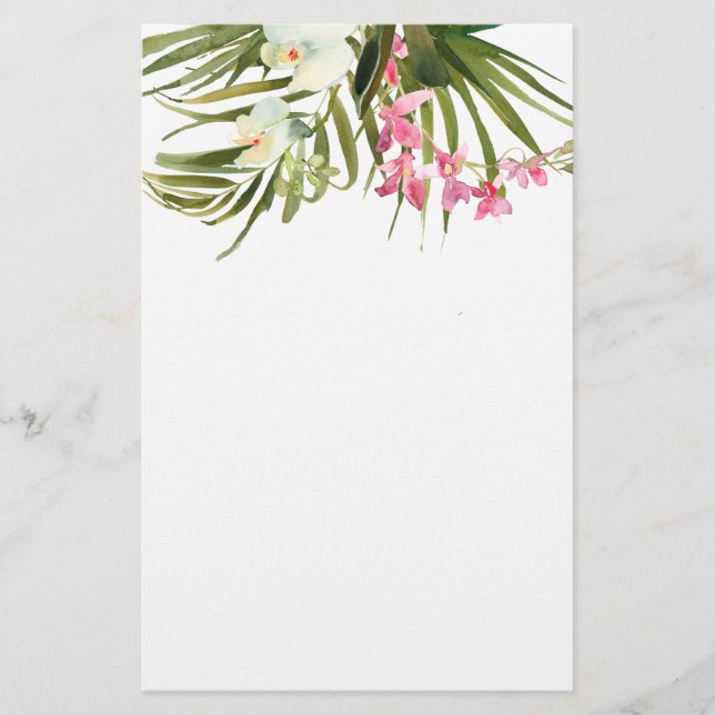 Beach Tropical Pink White Floral Orchids Bridal Stationery (Front)