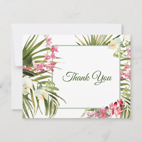 Beach Tropical Pink White Floral Orchids Elegant Thank You Card
