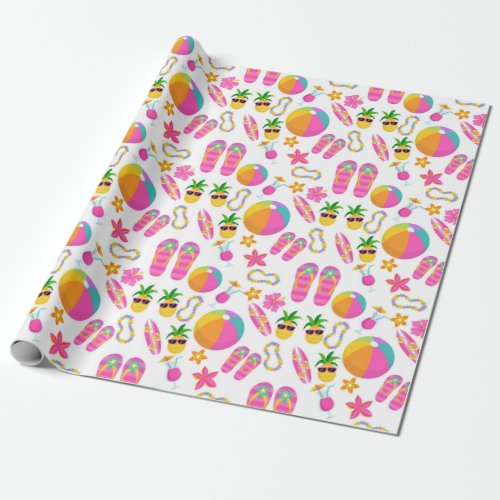 Beach Tropical Pink Wrapping Paper