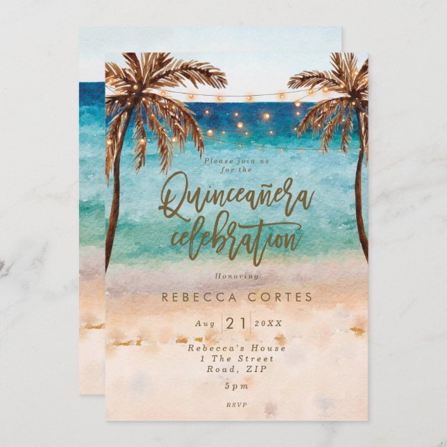 beach tropical Quinceanera 15th birthday Invitation (Front/Back)