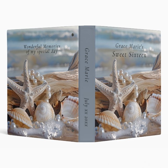 Beach Tropical Seashells Pearls Sweet Sixteen 3 Ring Binder (Background)