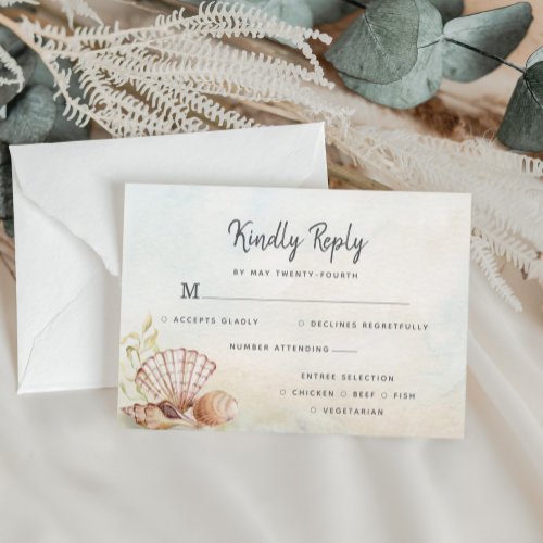 Beach Tropical Seashells Watercolor Wedding RSVP Card
