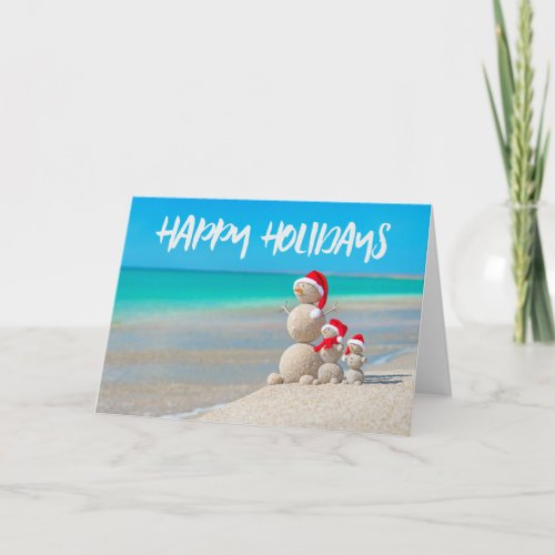 Beach Tropical Snowman Sand Happy Holidays Card