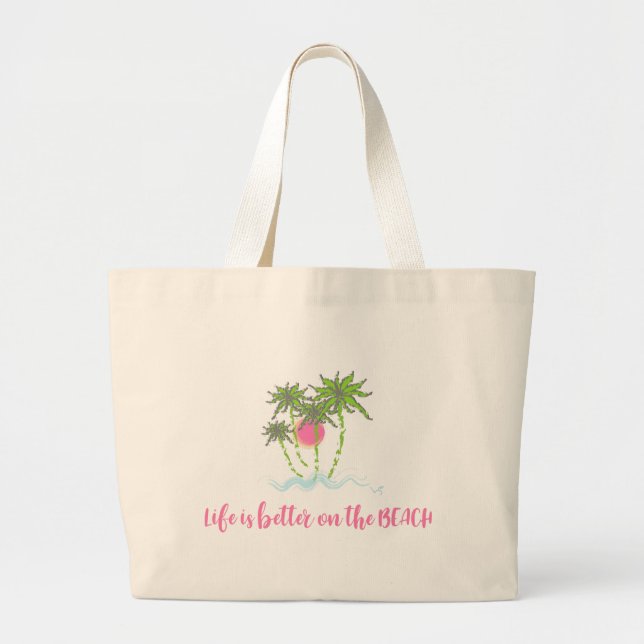 Beach Tropical Style Summer Fun Large Tote Bag (Front)