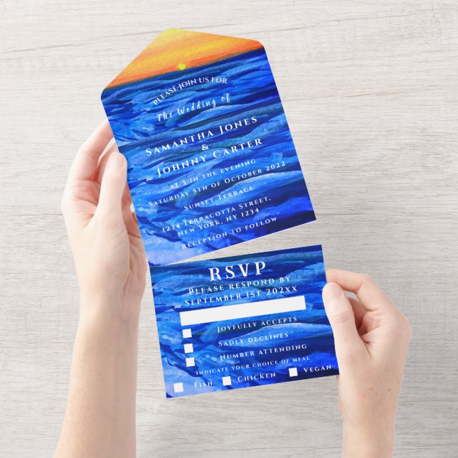 Beach Tropical Sunset Destination Ocean Wave All In One Invitation (Tearaway)