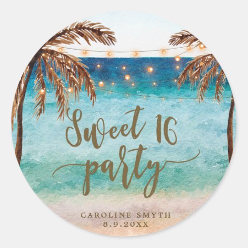 beach tropical sweet 16 favors sticker