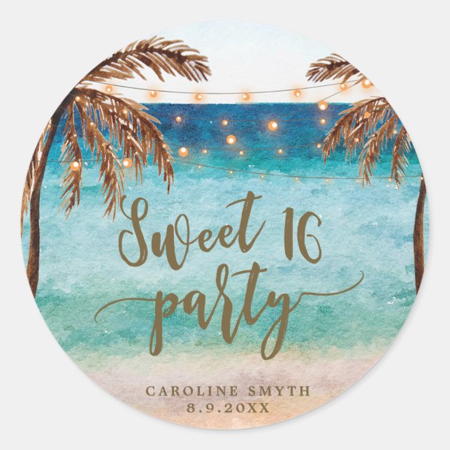 beach tropical sweet 16 favors sticker (Front)