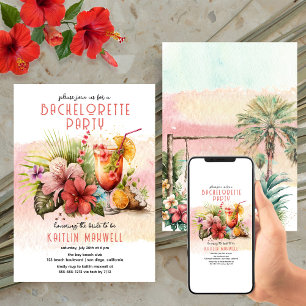 Beach Tropical Themed Cocktails Bachelorette Party Invitation