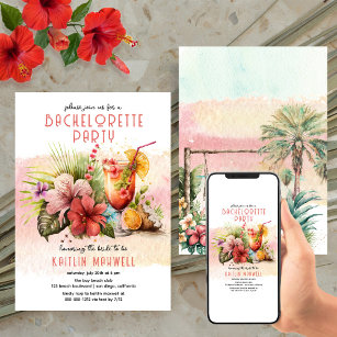 Beach Tropical Themed Cocktails Bachelorette Party Invitation