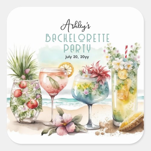 Beach Tropical Themed Cocktails Bachelorette Party Square Sticker