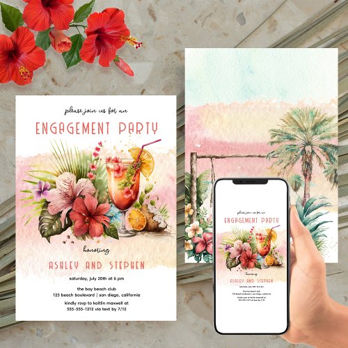 Beach Tropical Themed Cocktails Engagement Party Invitation