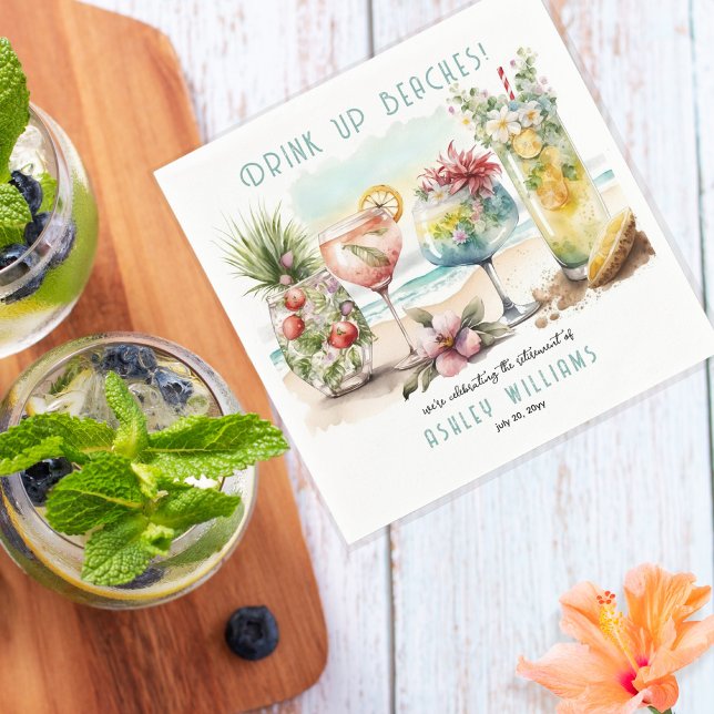 Beach Tropical Themed Cocktails Retirement Party Napkins (Creator Uploaded)