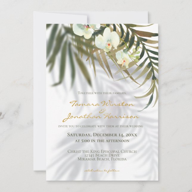 Beach Tropical Trendy Greenery All In One Wedding Invitation (Front)