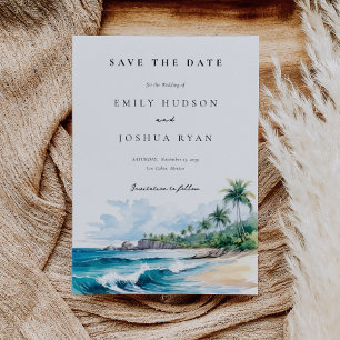 Beach Tropical Watercolor Save The Date