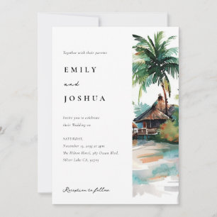 Beach Tropical Watercolor Wedding Invitation