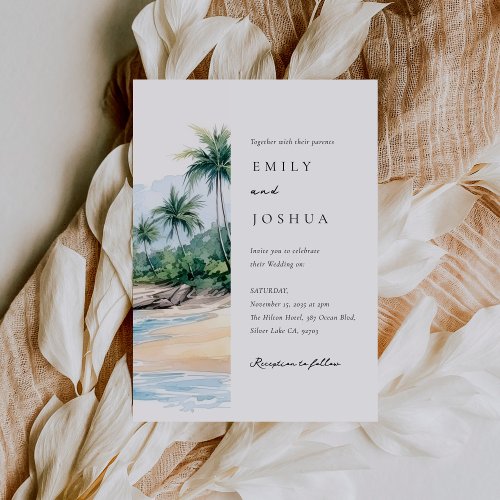 Beach Tropical Watercolor Wedding Invitation