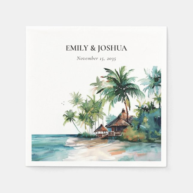 Beach Tropical Watercolor Wedding Napkins (Front)