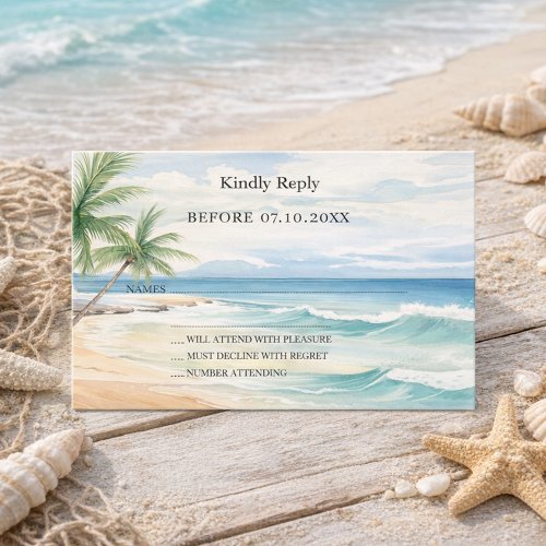 Beach tropical watercolor wedding response RSVP