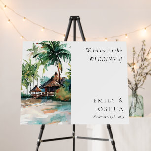 Beach Tropical Watercolor Wedding Welcome Sign