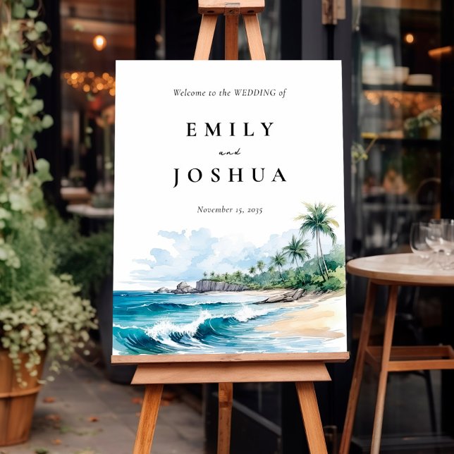 Beach Tropical Watercolor Wedding Welcome Sign (Creator Uploaded)