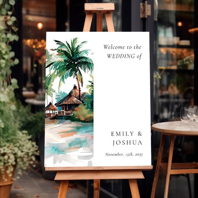 Beach Tropical Watercolor Wedding Welcome Sign (Creator Uploaded)