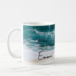 Beach Tropical Waves Sand Modern Name Coffee Mug
