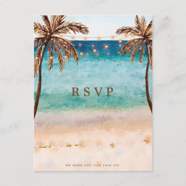 beach tropical wedding rsvp postcard (Front)