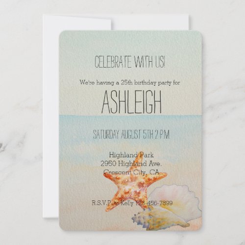 Beach Tropical with Starfish and Conch birthday Invitation