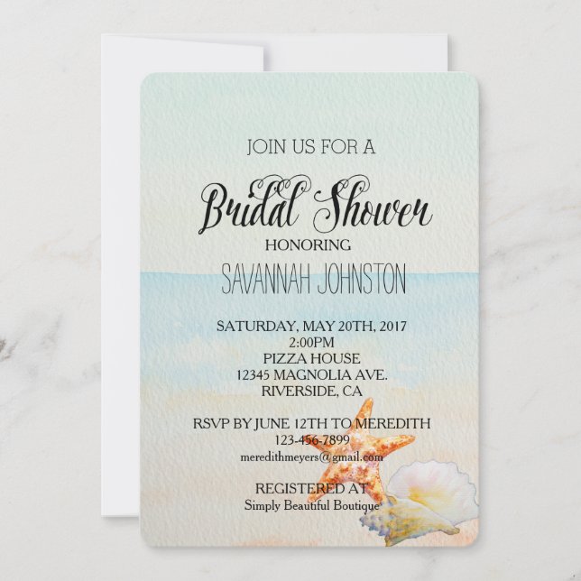 Beach Tropical with Starfish bridal shower Invitation (Front)